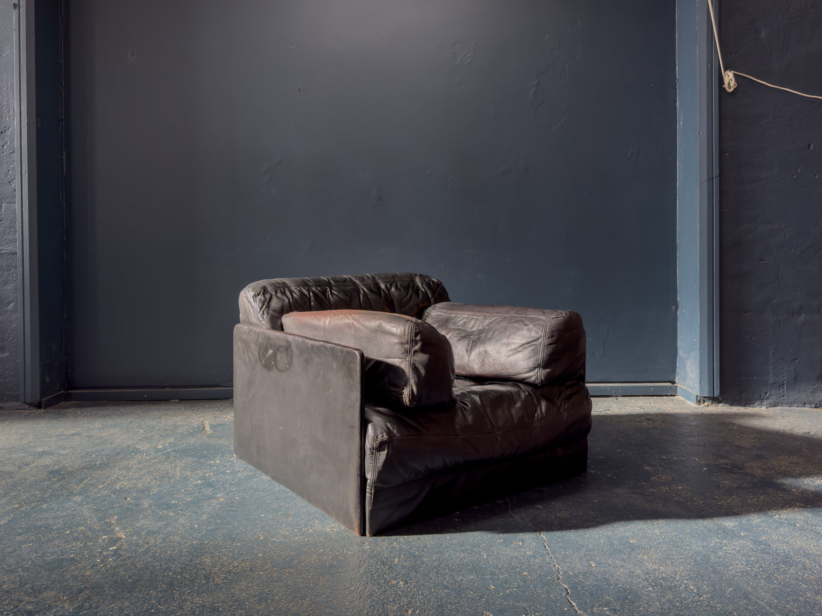 Large Black Leather Slouch Armchair