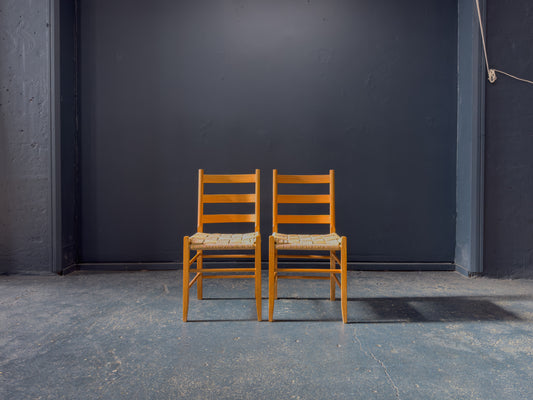Pair of Pine Chairs with Woven Seat