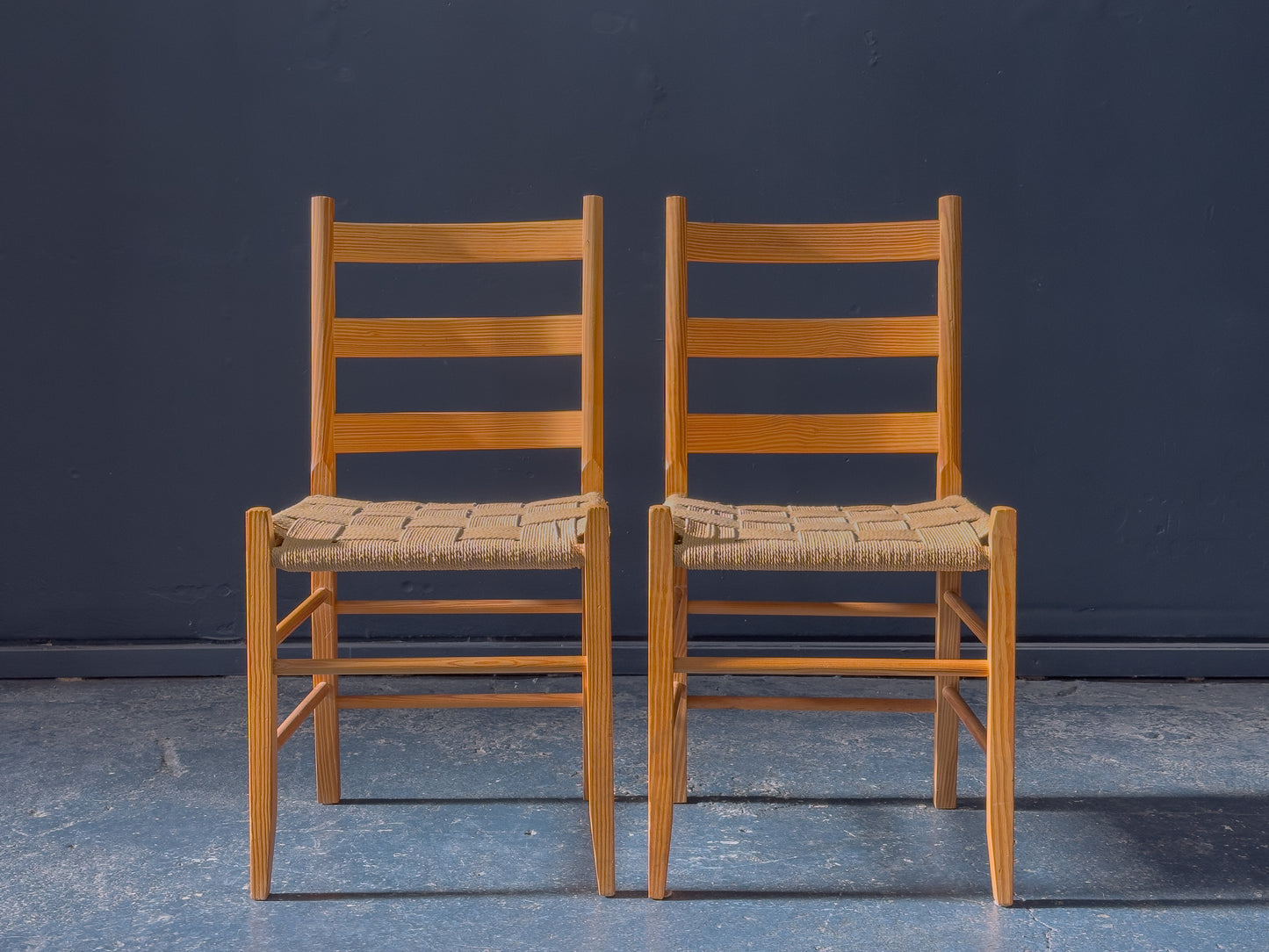 Pair of Pine Chairs with Woven Seat