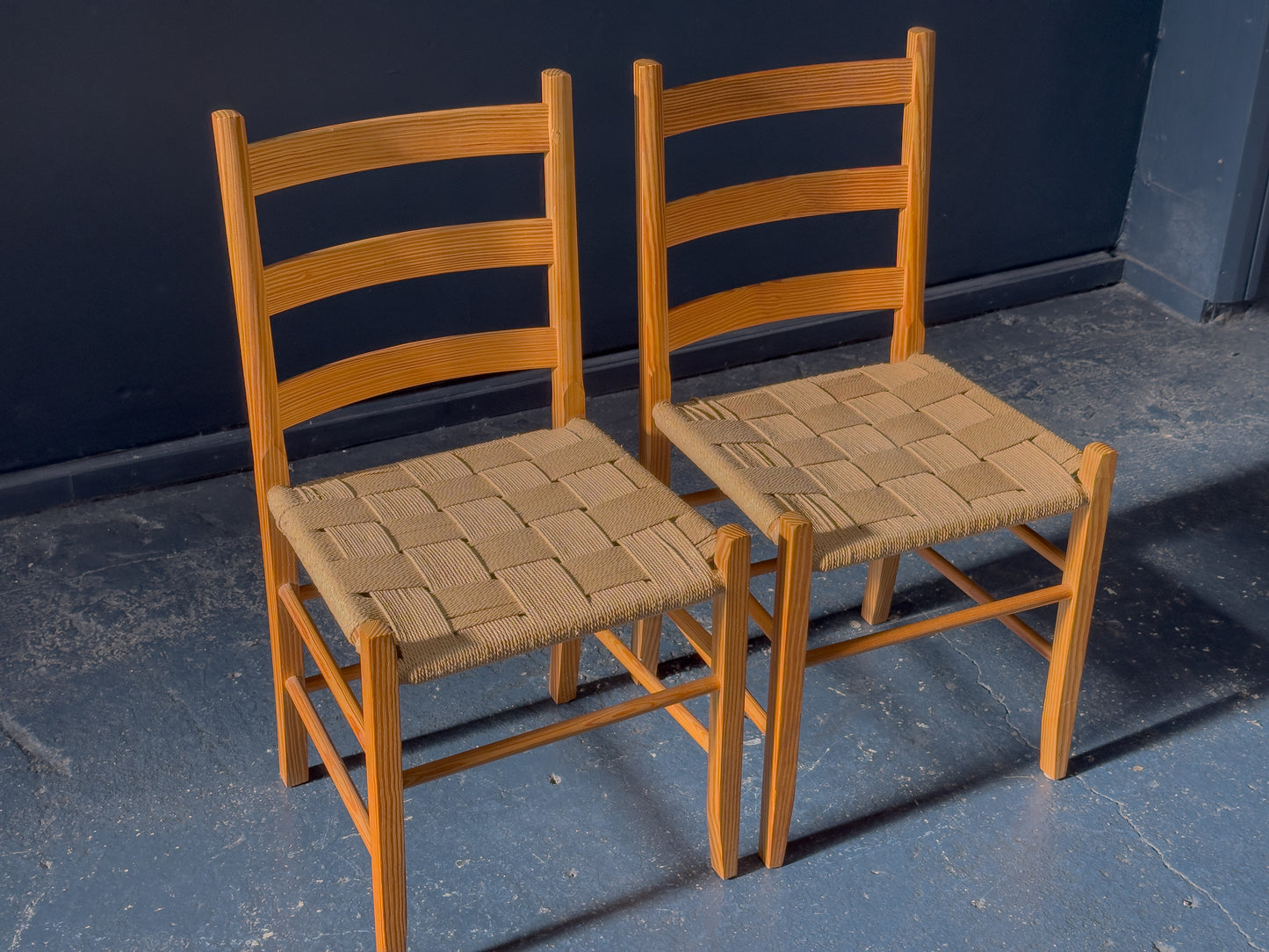 Pair of Pine Chairs with Woven Seat