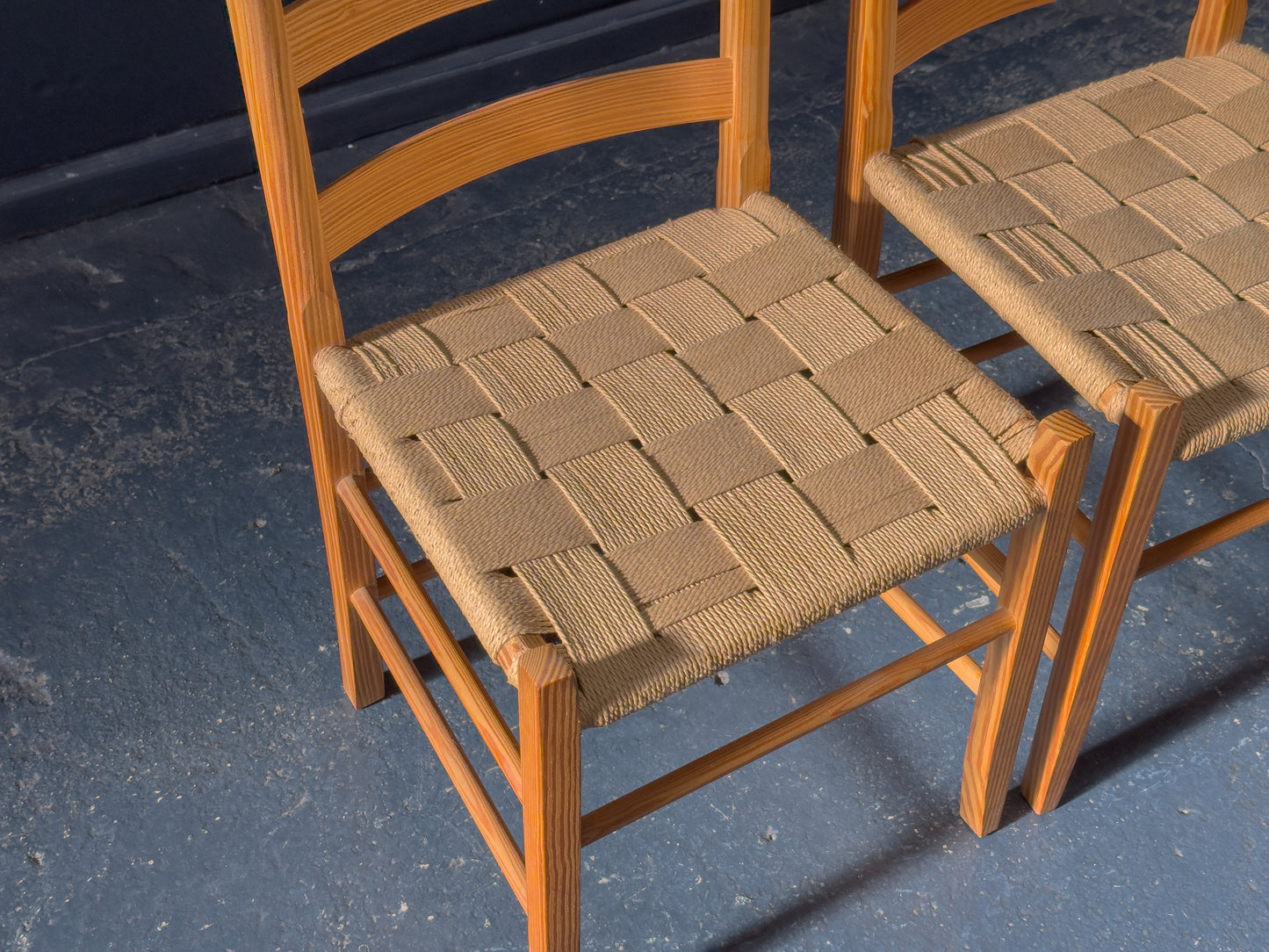 Pair of Pine Chairs with Woven Seat