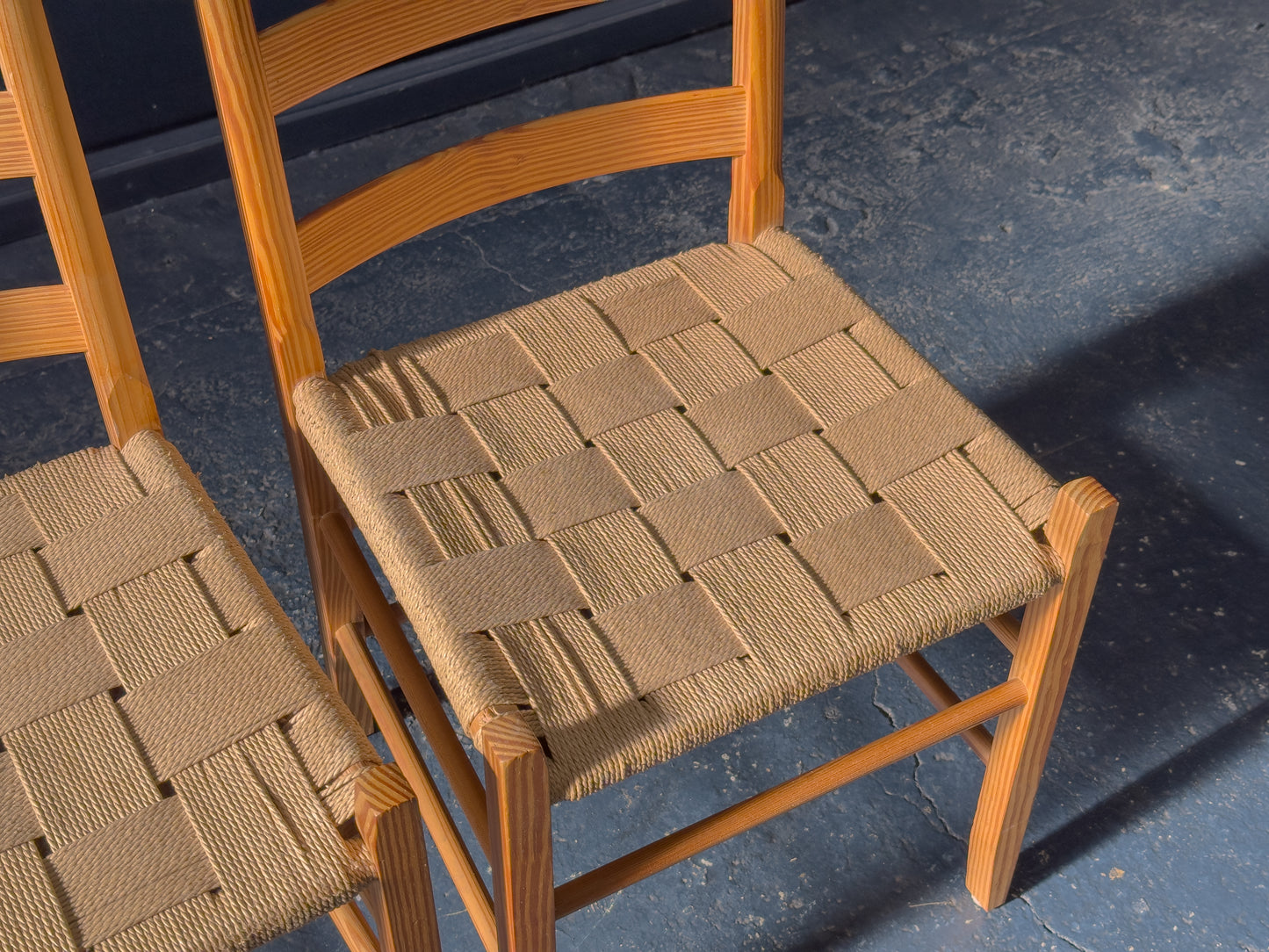 Pair of Pine Chairs with Woven Seat