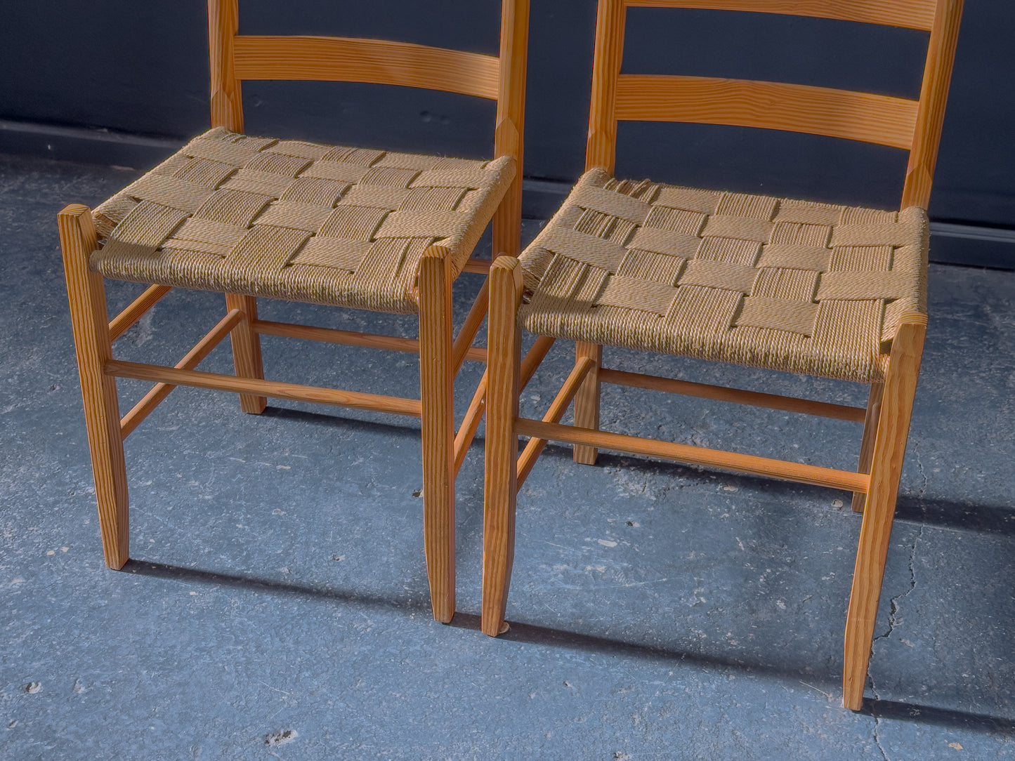 Pair of Pine Chairs with Woven Seat