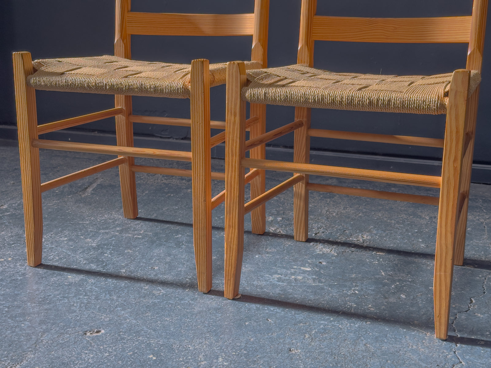 Pair of Pine Chairs with Woven Seat