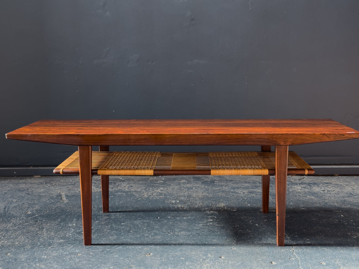 Rosewood and Rattan Coffee Table