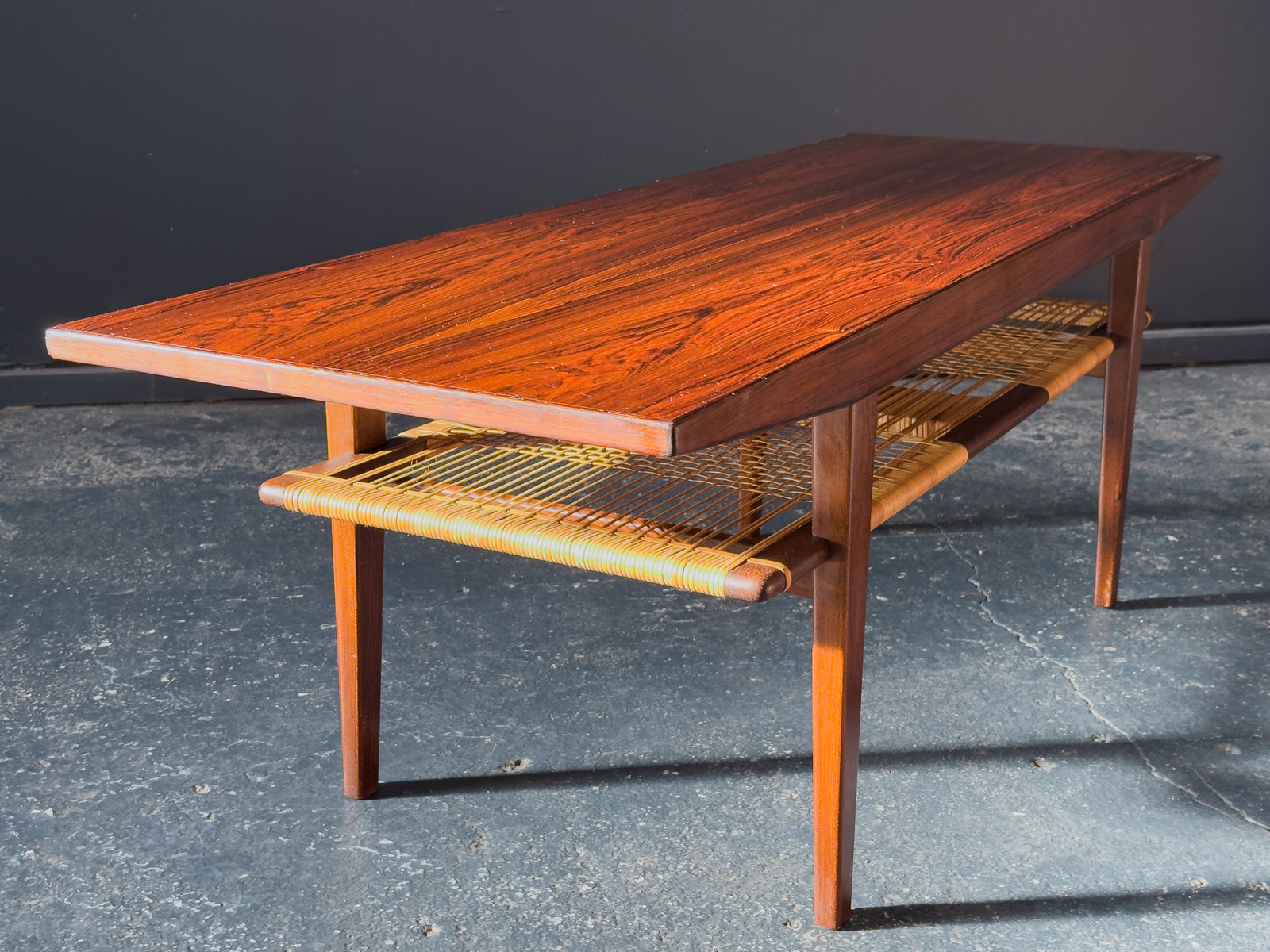 Rosewood and Rattan Coffee Table