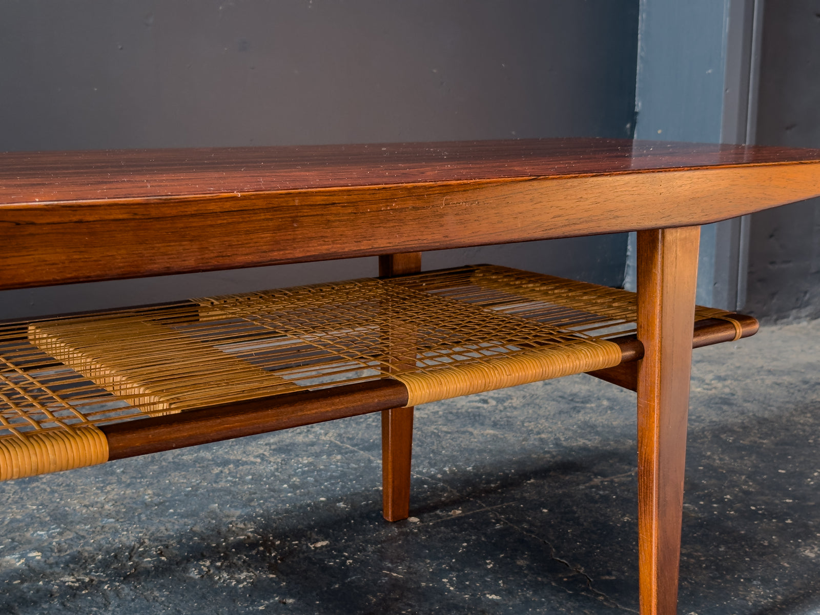 Rosewood and Rattan Coffee Table