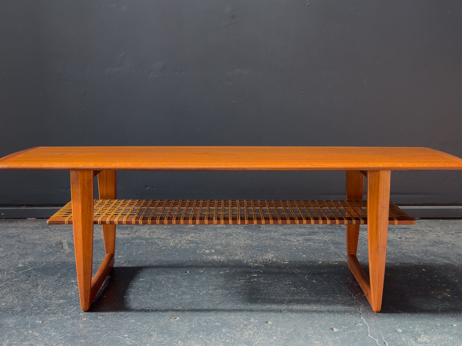 Teak and Rattan Large Coffee Table