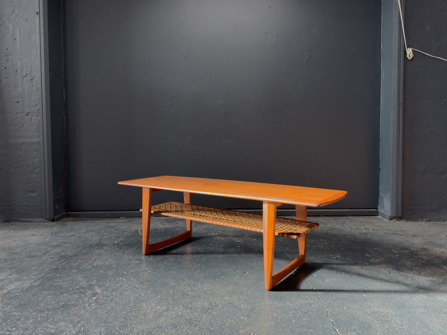 Teak and Rattan Large Coffee Table