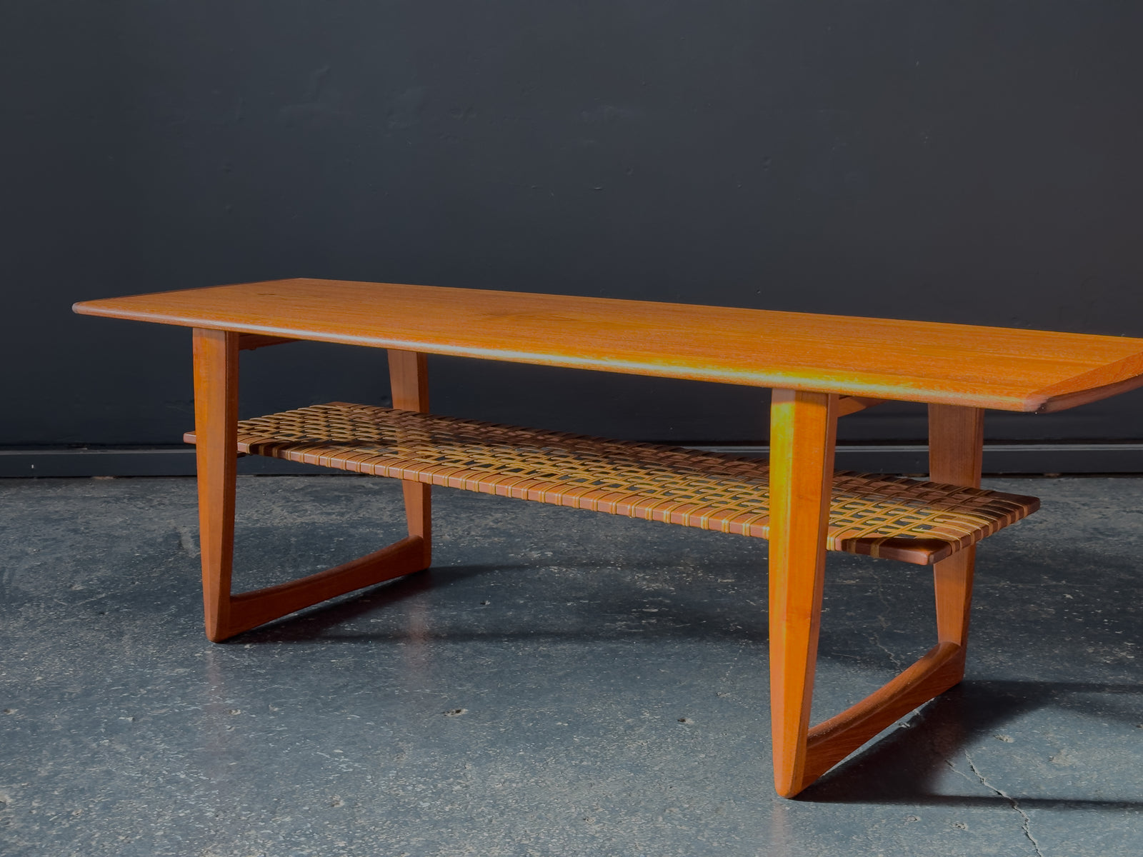 Teak and Rattan Large Coffee Table