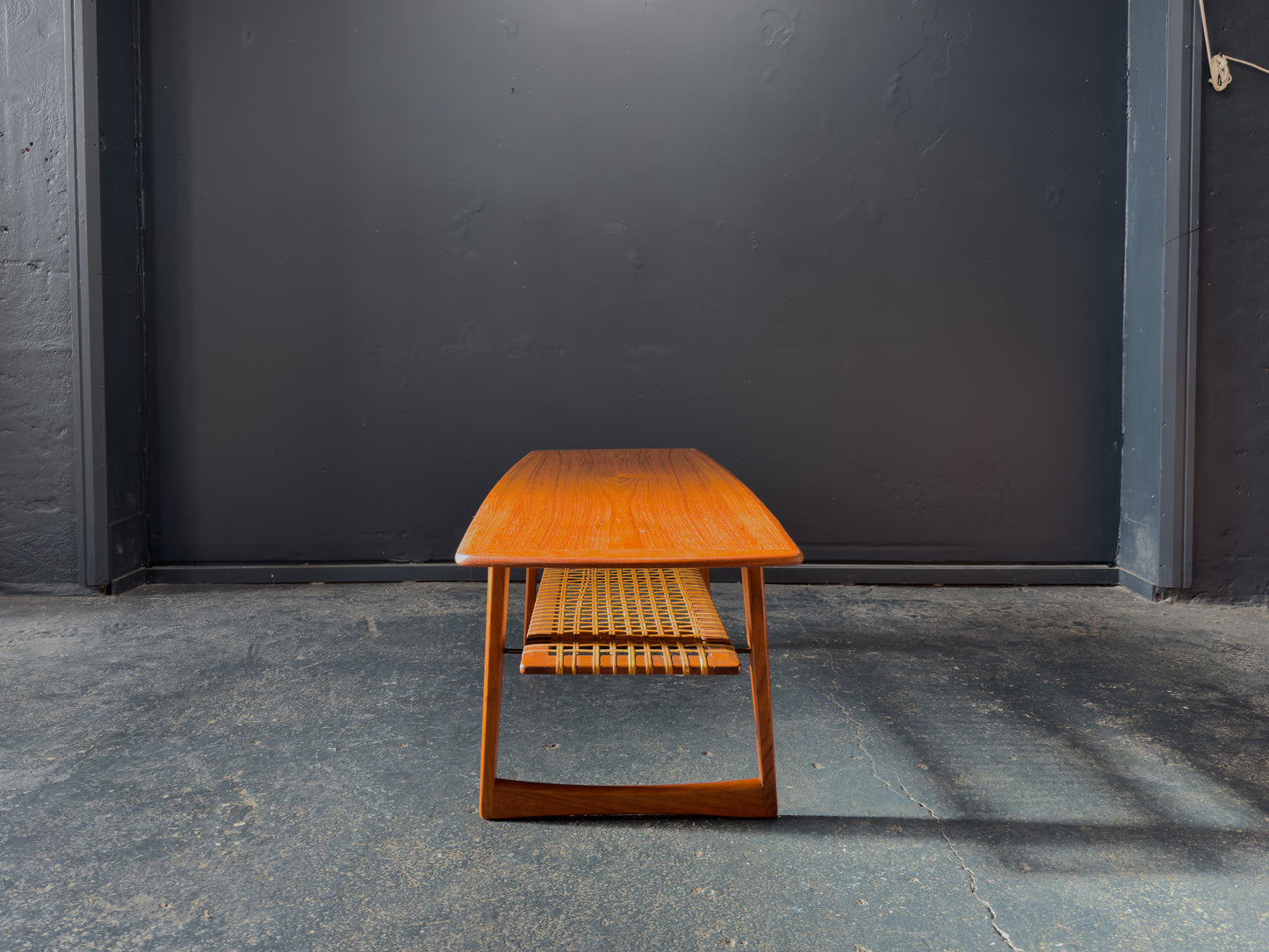 Teak and Rattan Large Coffee Table