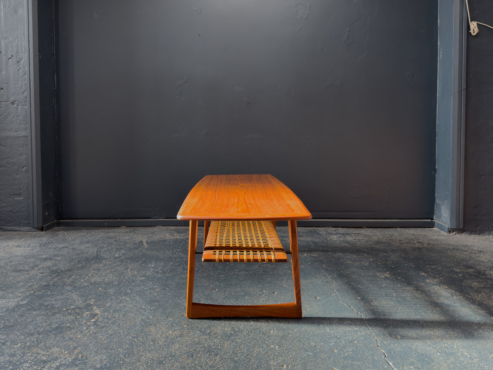 Teak and Rattan Large Coffee Table