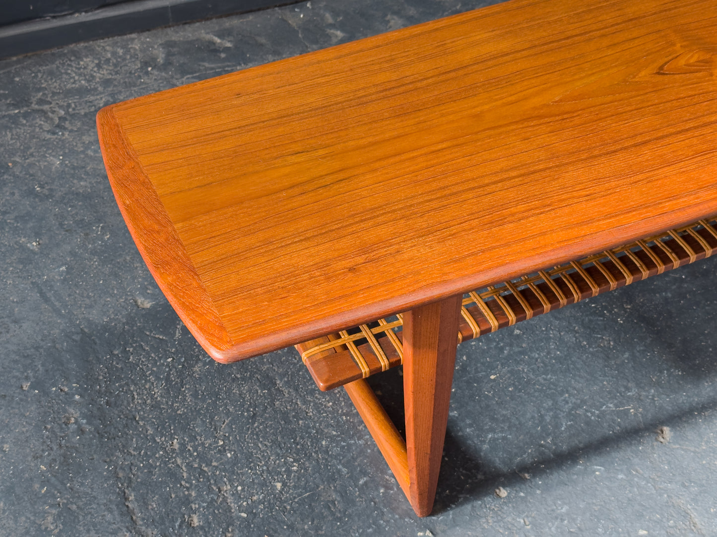 Teak and Rattan Large Coffee Table