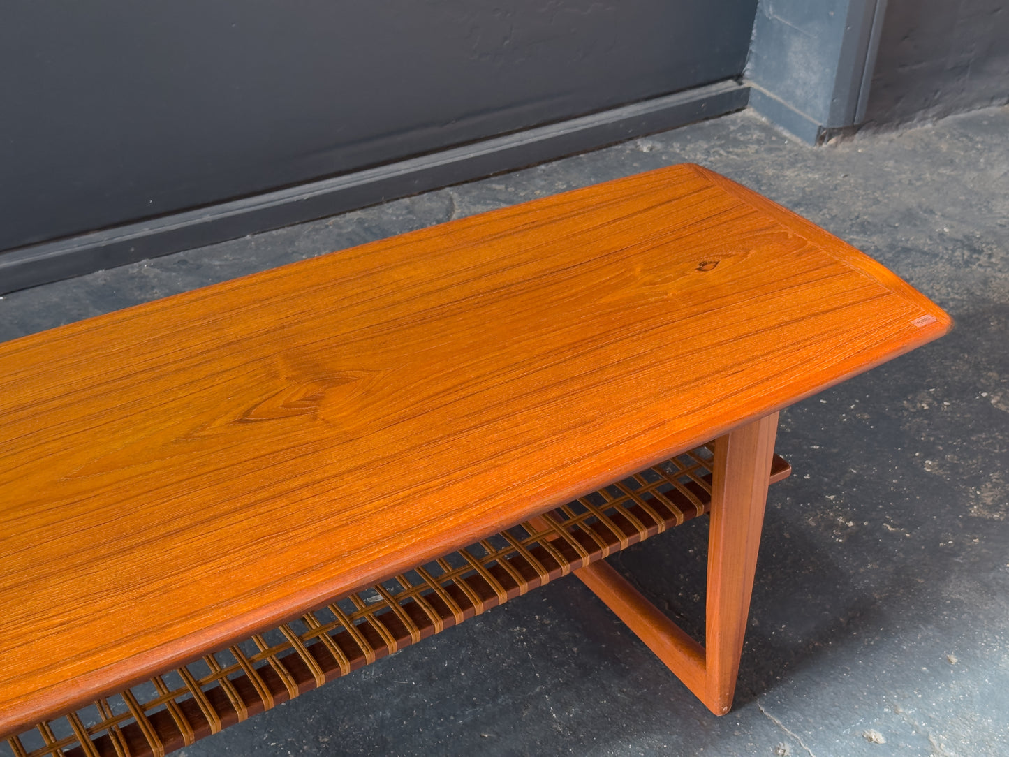 Teak and Rattan Large Coffee Table