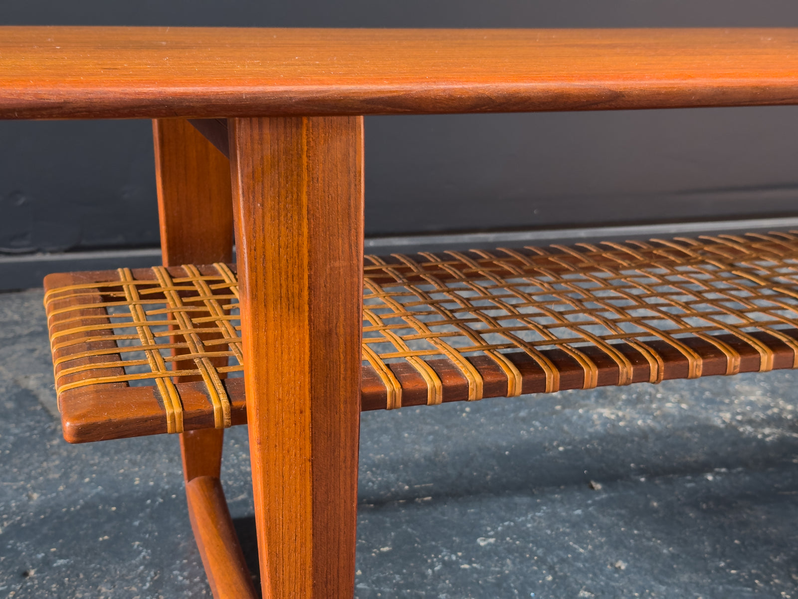 Teak and Rattan Large Coffee Table