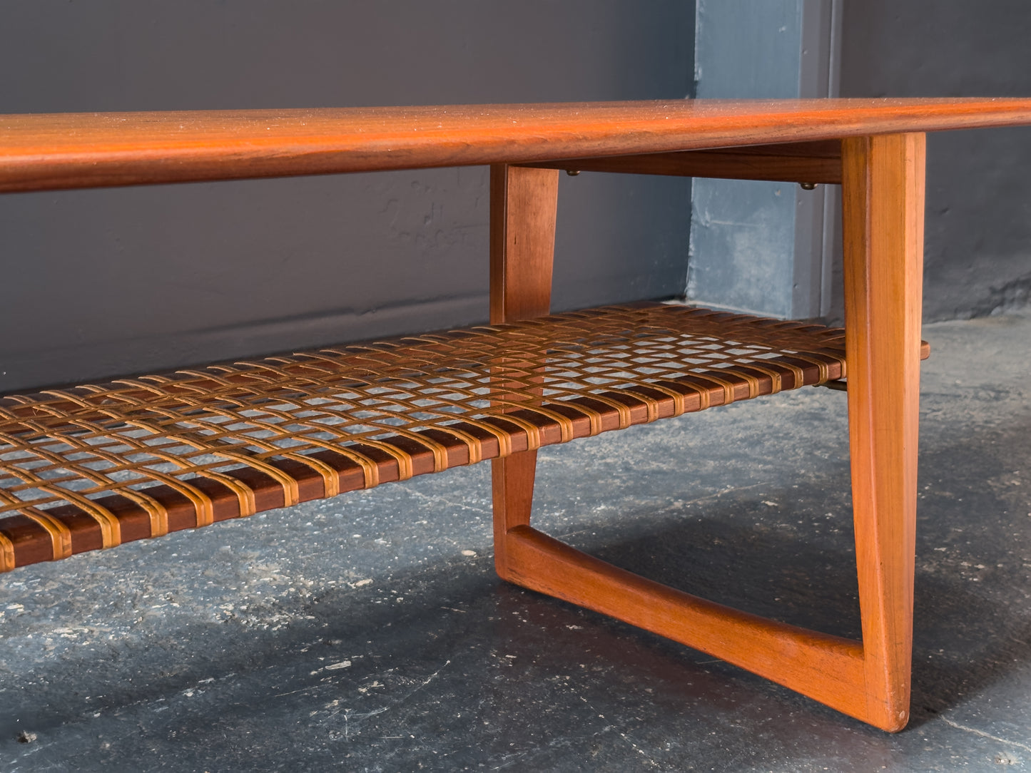 Teak and Rattan Large Coffee Table