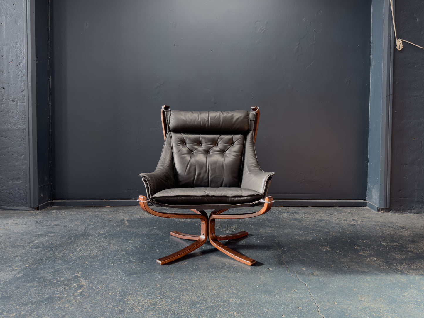 Black Leather Falcon Armchair by Sigurd Ressell