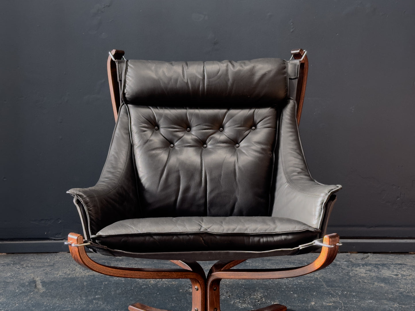 Black Leather Falcon Armchair by Sigurd Ressell