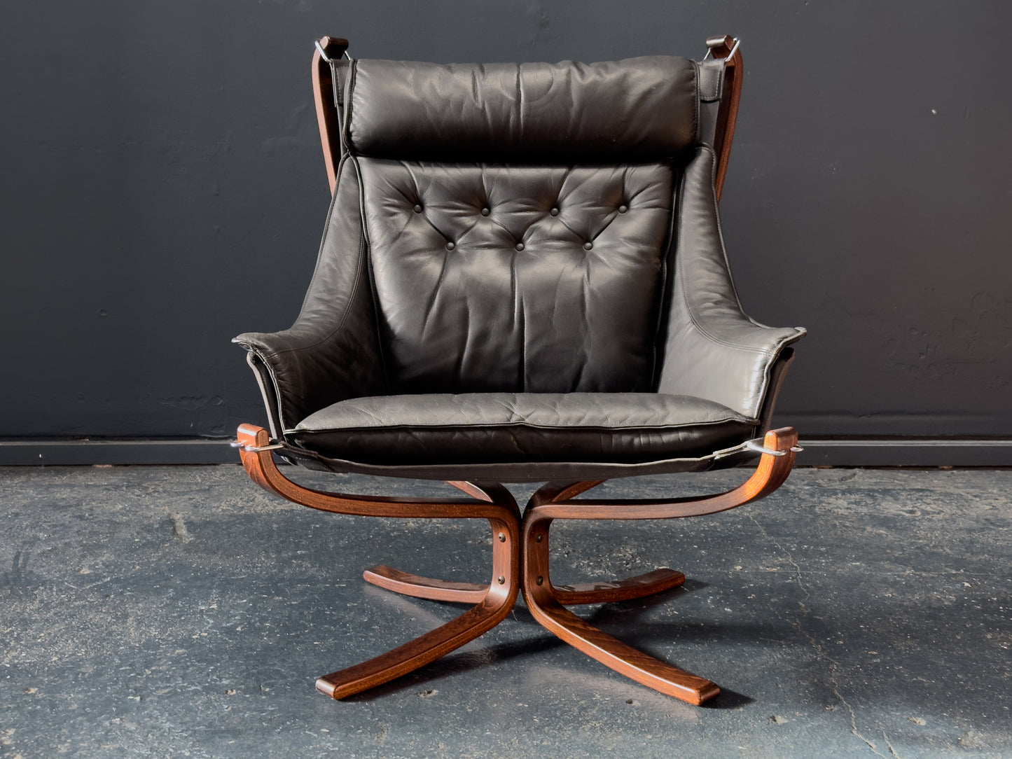 Black Leather Falcon Armchair by Sigurd Ressell