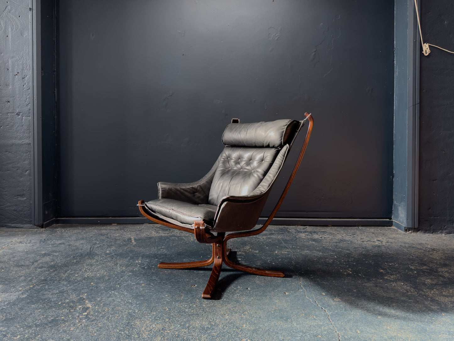 Black Leather Falcon Armchair by Sigurd Ressell