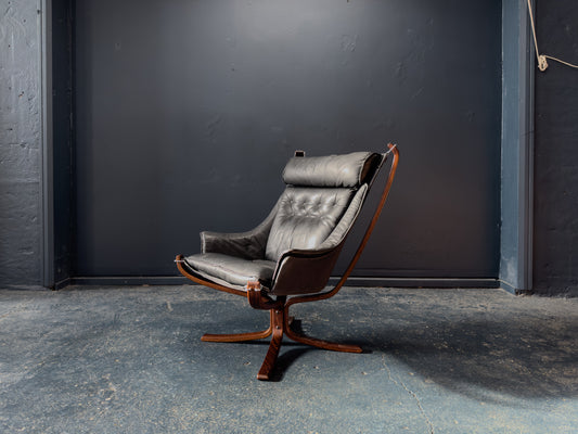 Black Leather Falcon Armchair by Sigurd Ressell