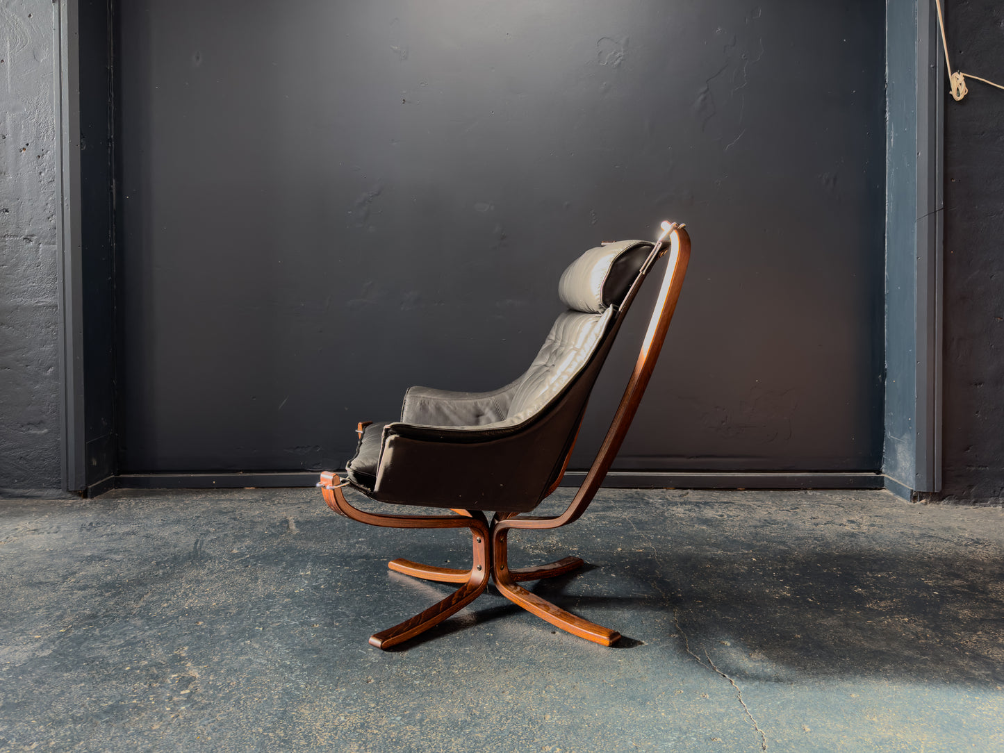 Black Leather Falcon Armchair by Sigurd Ressell