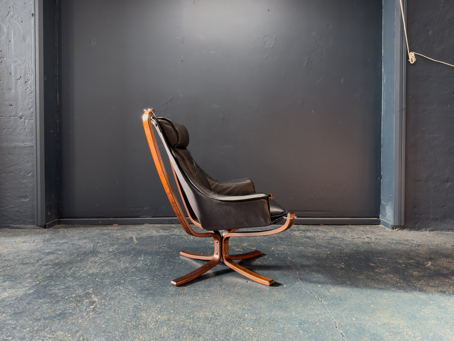 Black Leather Falcon Armchair by Sigurd Ressell