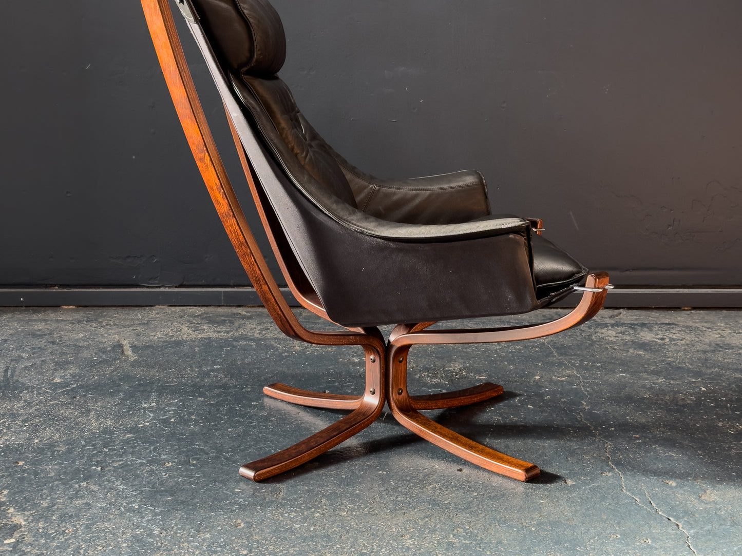 Black Leather Falcon Armchair by Sigurd Ressell