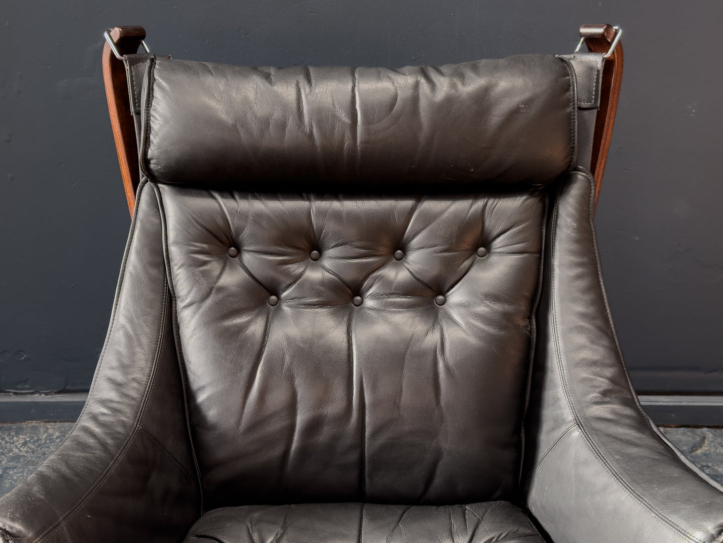 Black Leather Falcon Armchair by Sigurd Ressell