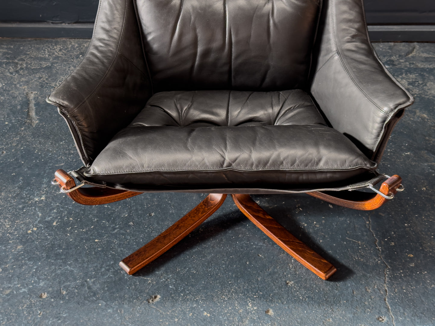 Black Leather Falcon Armchair by Sigurd Ressell
