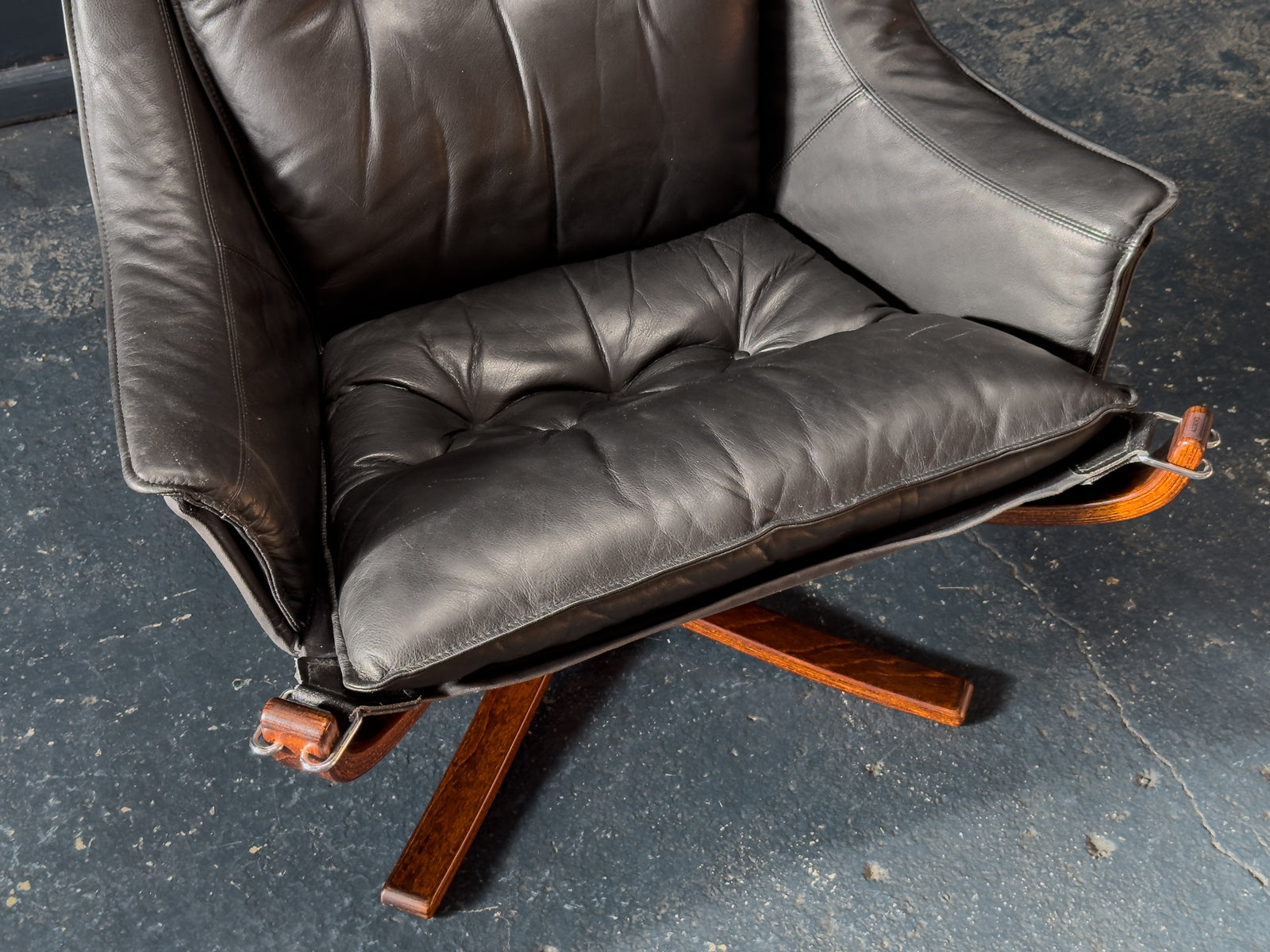 Black Leather Falcon Armchair by Sigurd Ressell
