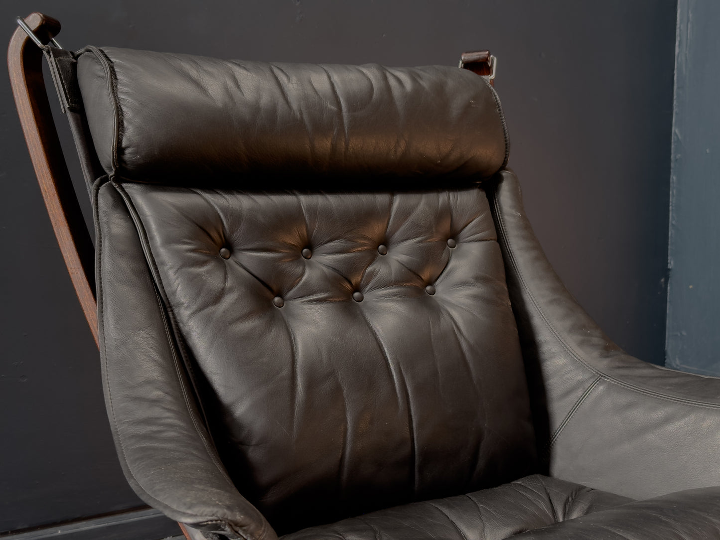 Black Leather Falcon Armchair by Sigurd Ressell