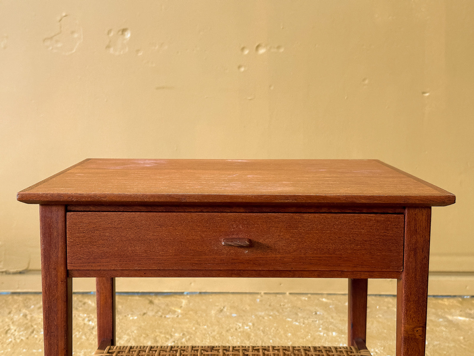 Teak and Wicker Side Table