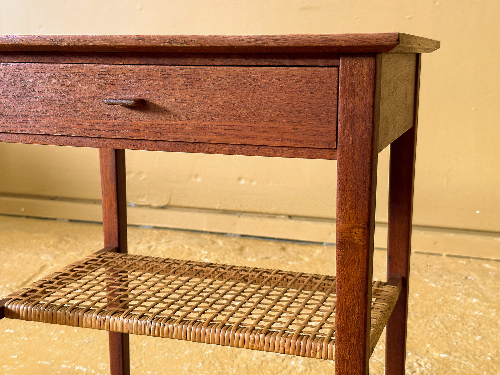 Teak and Wicker Side Table
