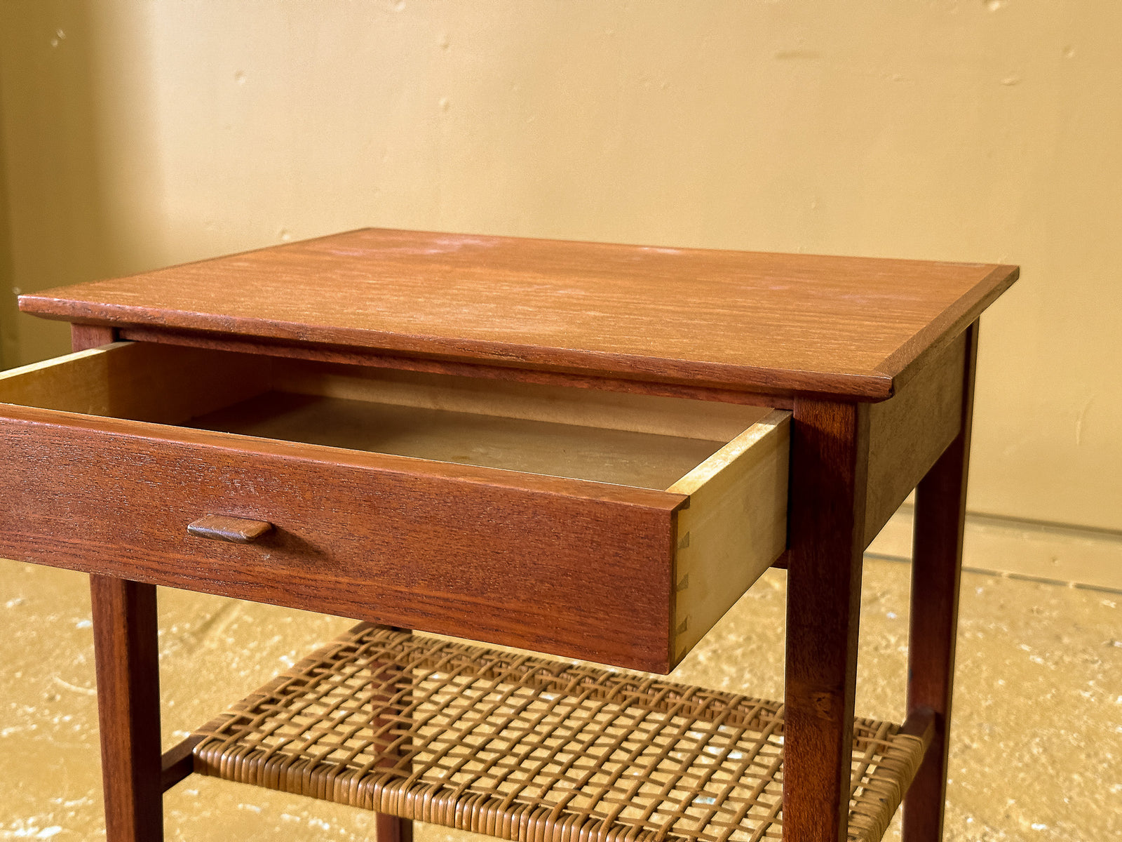 Teak and Wicker Side Table