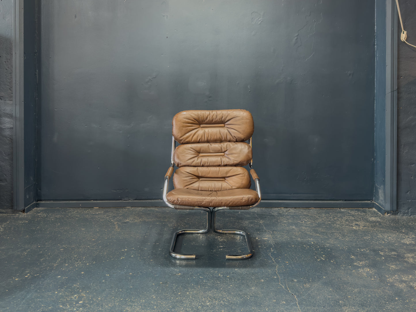 Chrome and Brown Leather Armchair