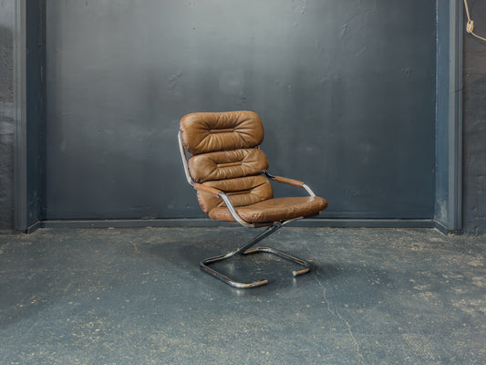 Chrome and Brown Leather Armchair