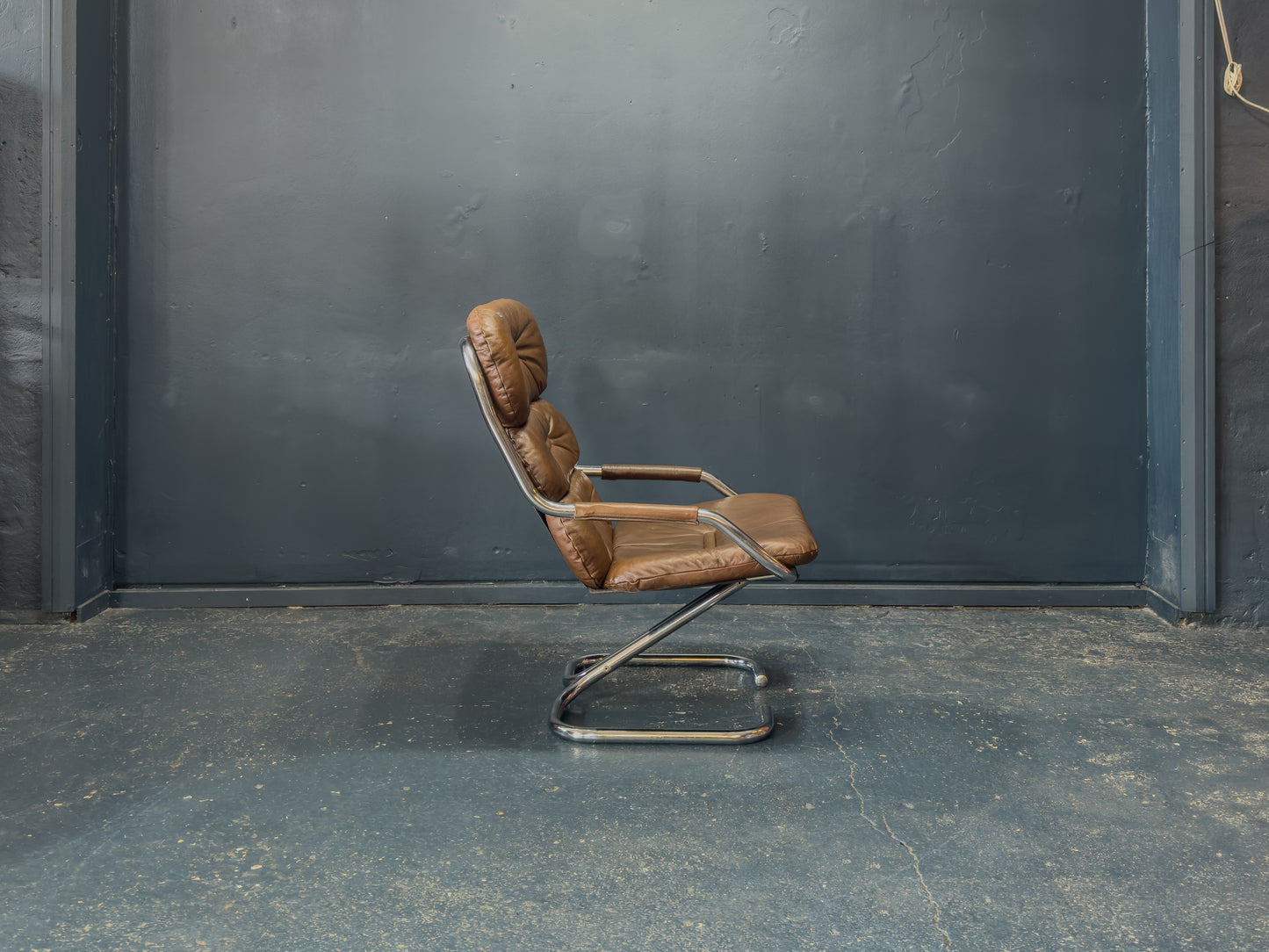 Chrome and Brown Leather Armchair