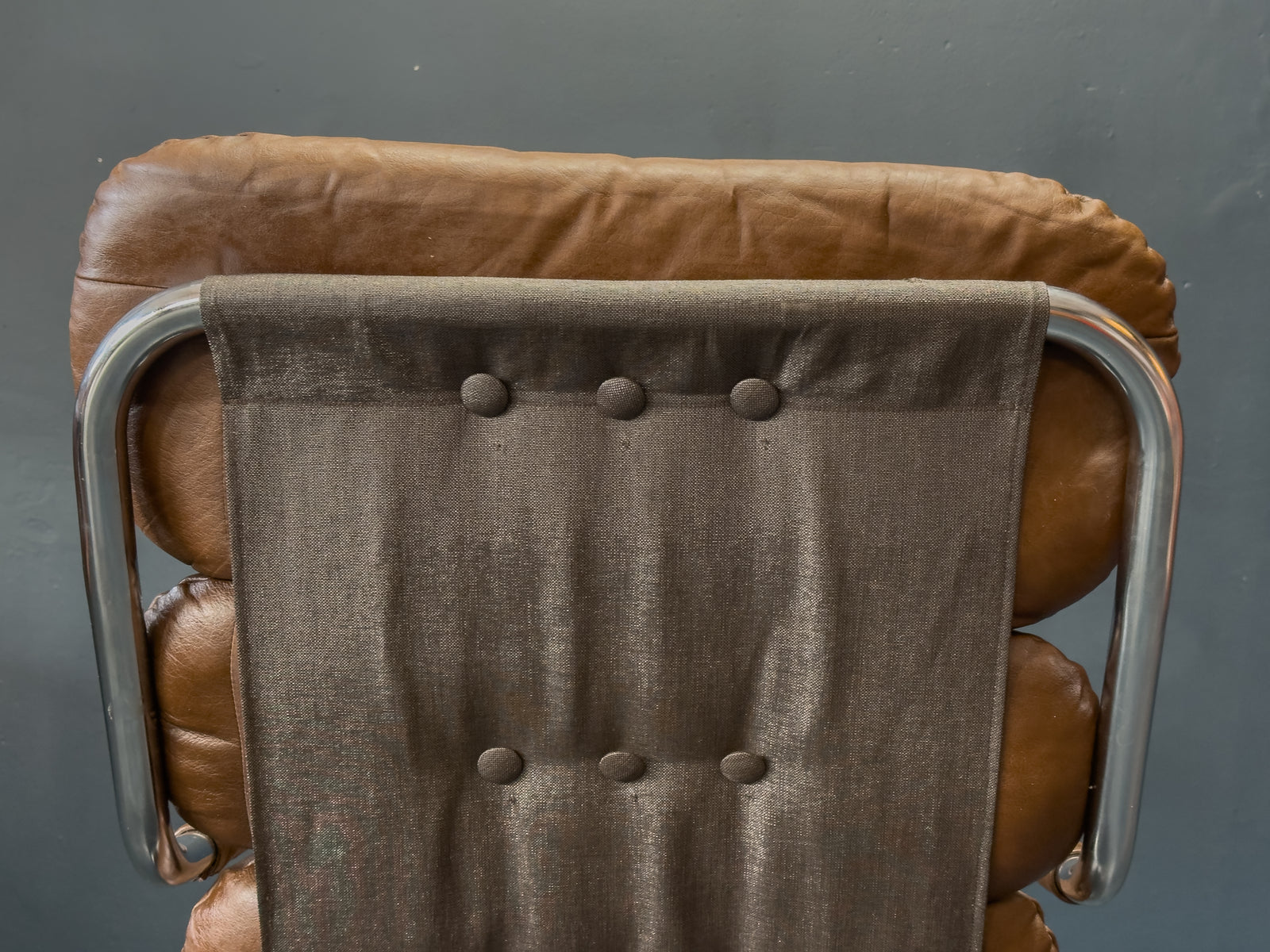 Chrome and Brown Leather Armchair