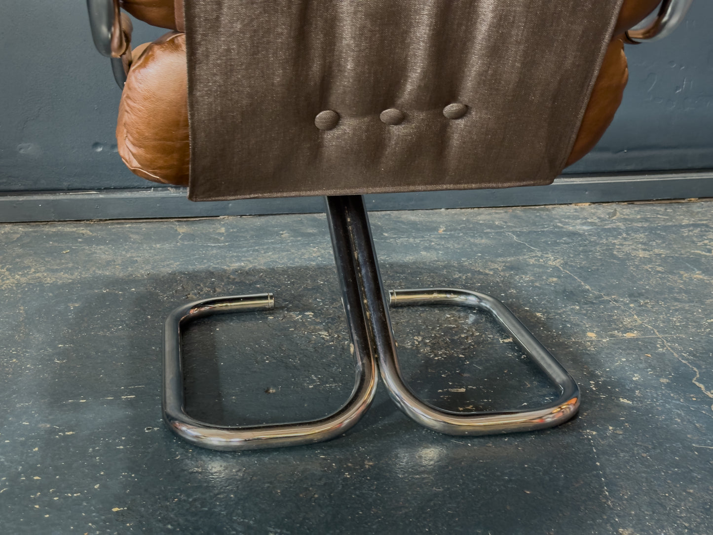 Chrome and Brown Leather Armchair