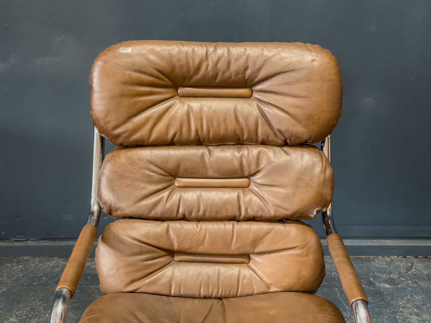 Chrome and Brown Leather Armchair