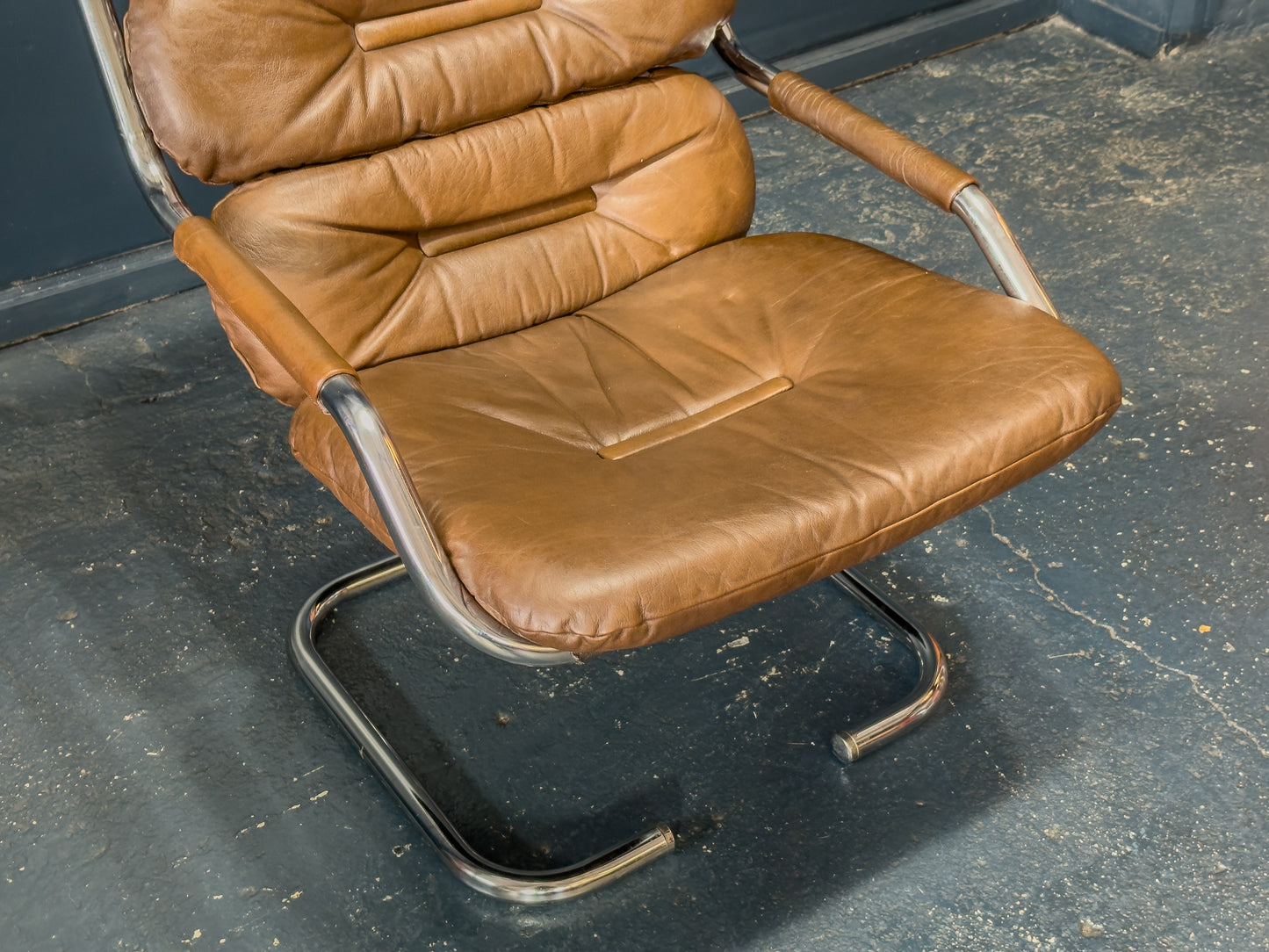 Chrome and Brown Leather Armchair