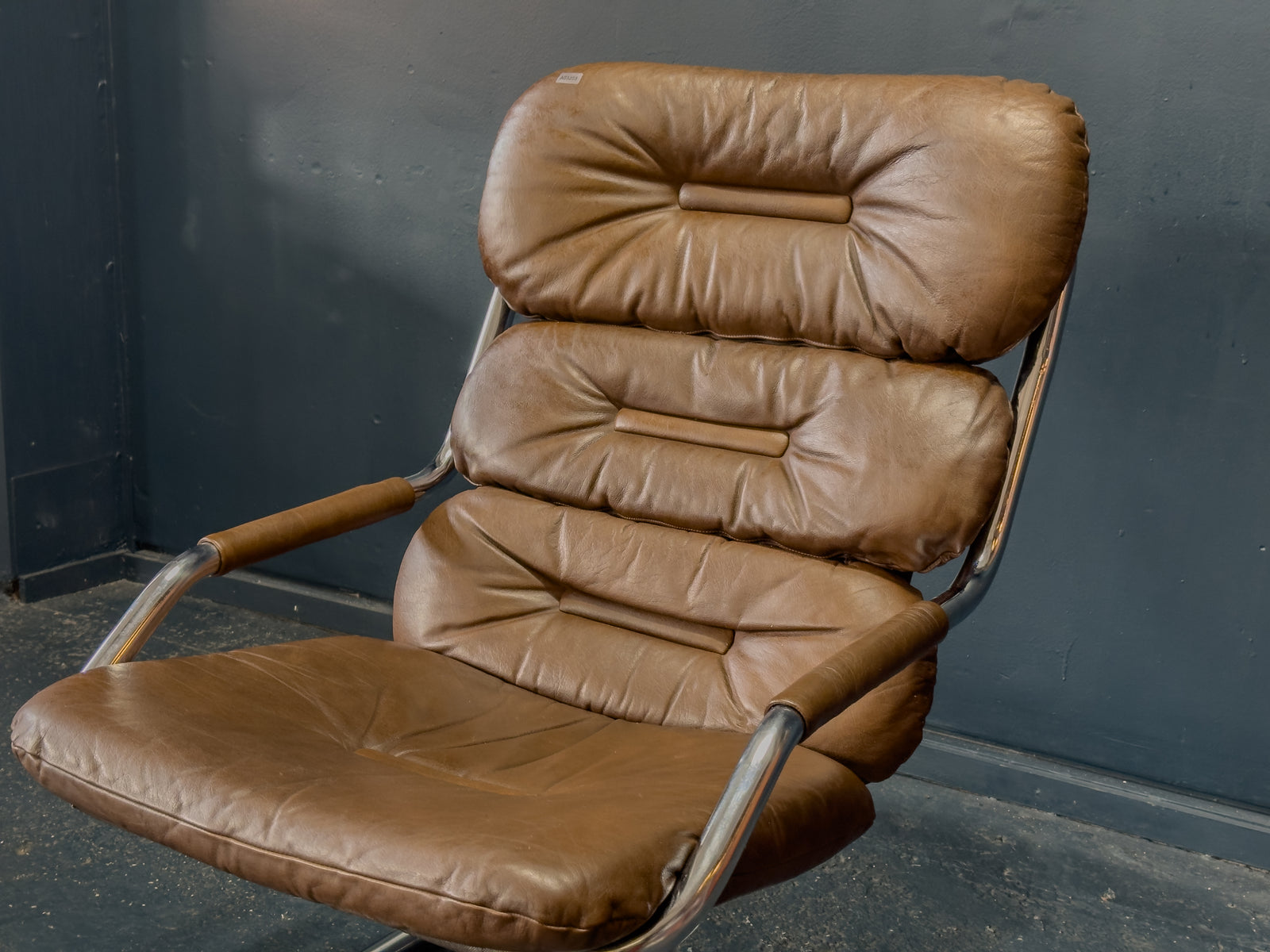 Chrome and Brown Leather Armchair