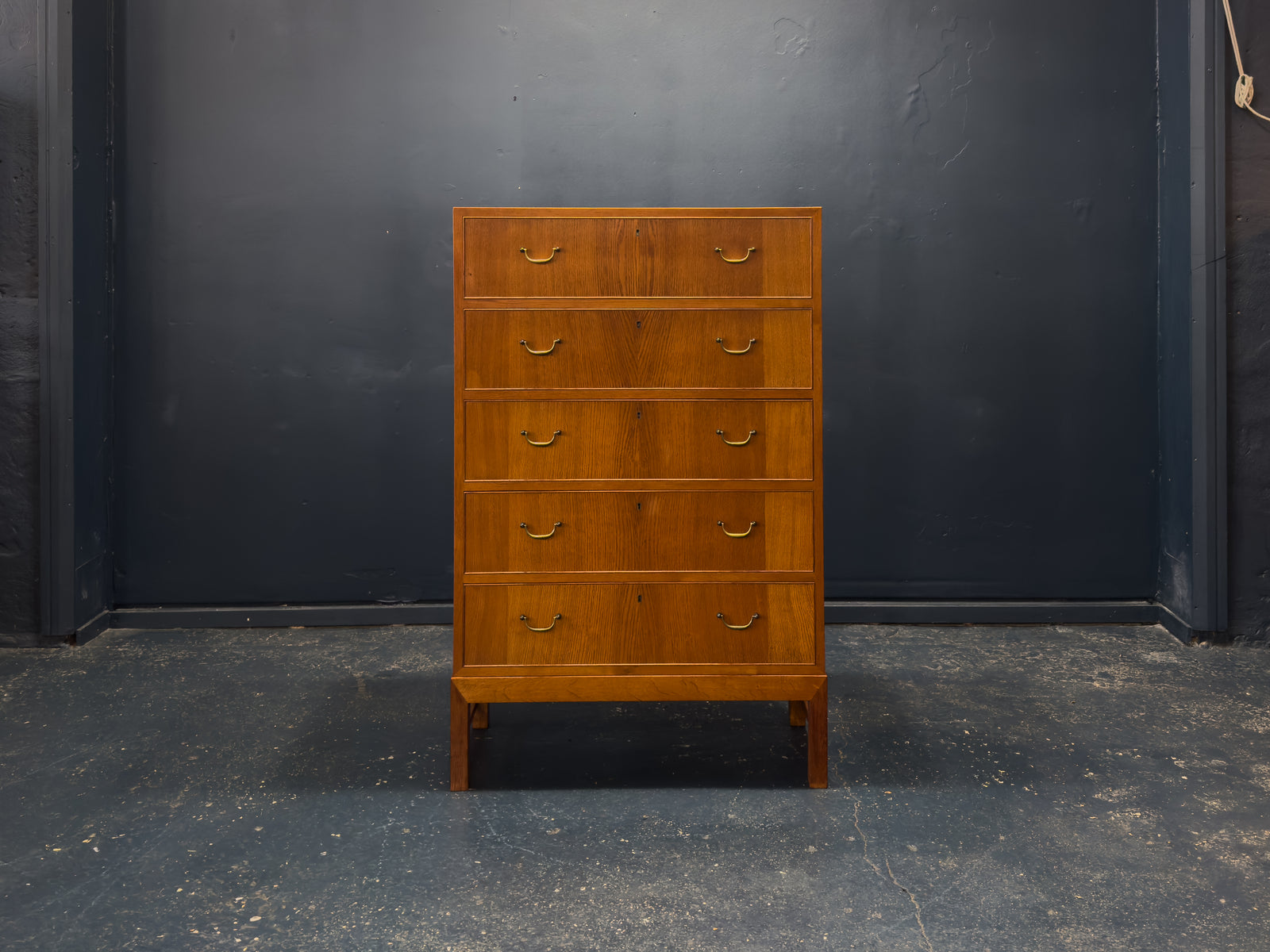 Oak Chest of Drawers with Brass Handles