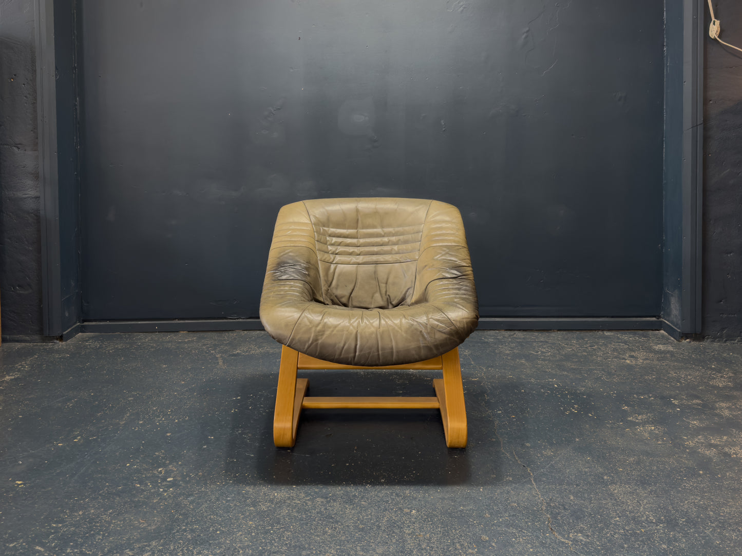 Birch and Green Leather Armchair