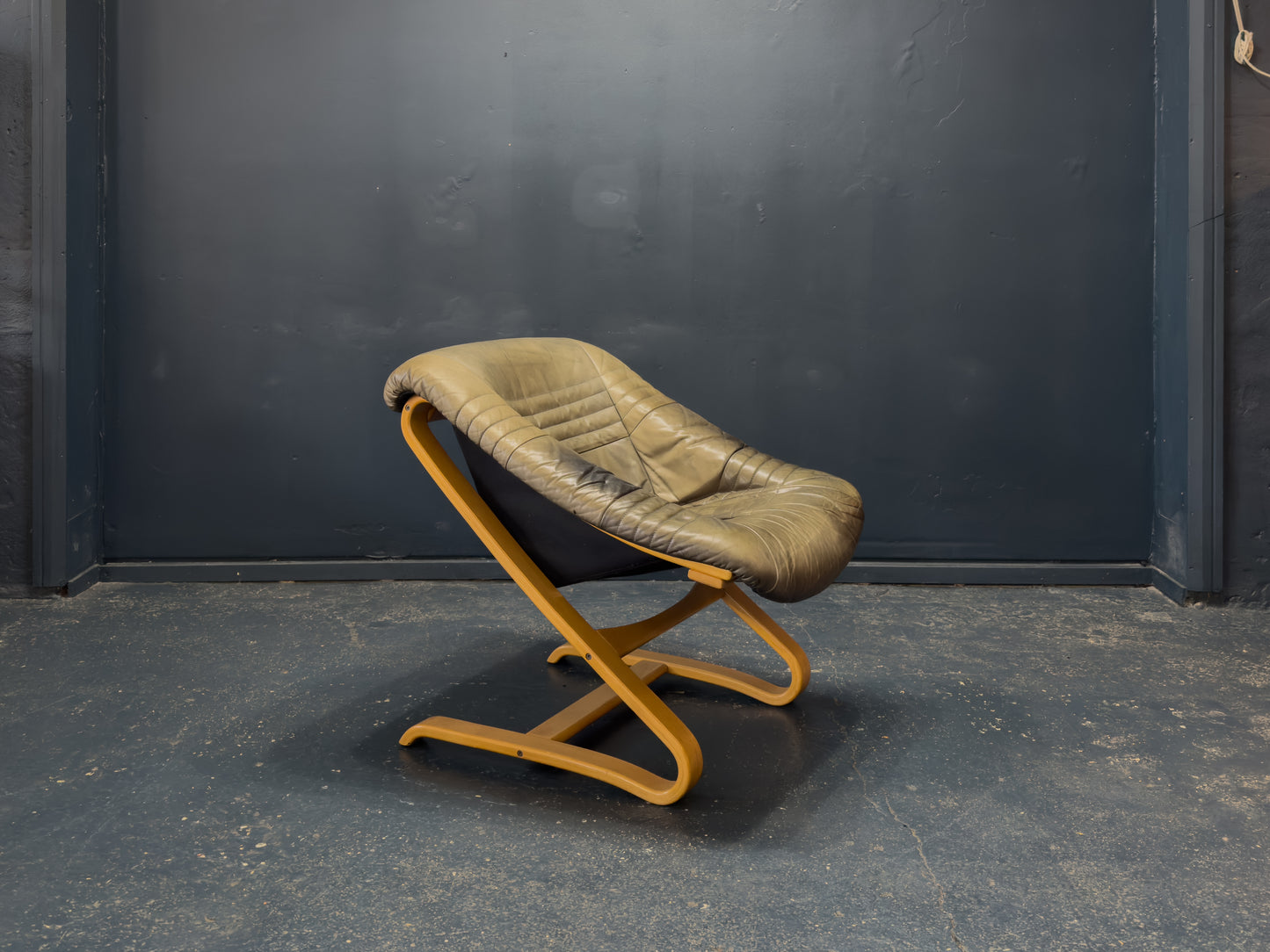 Birch and Green Leather Armchair