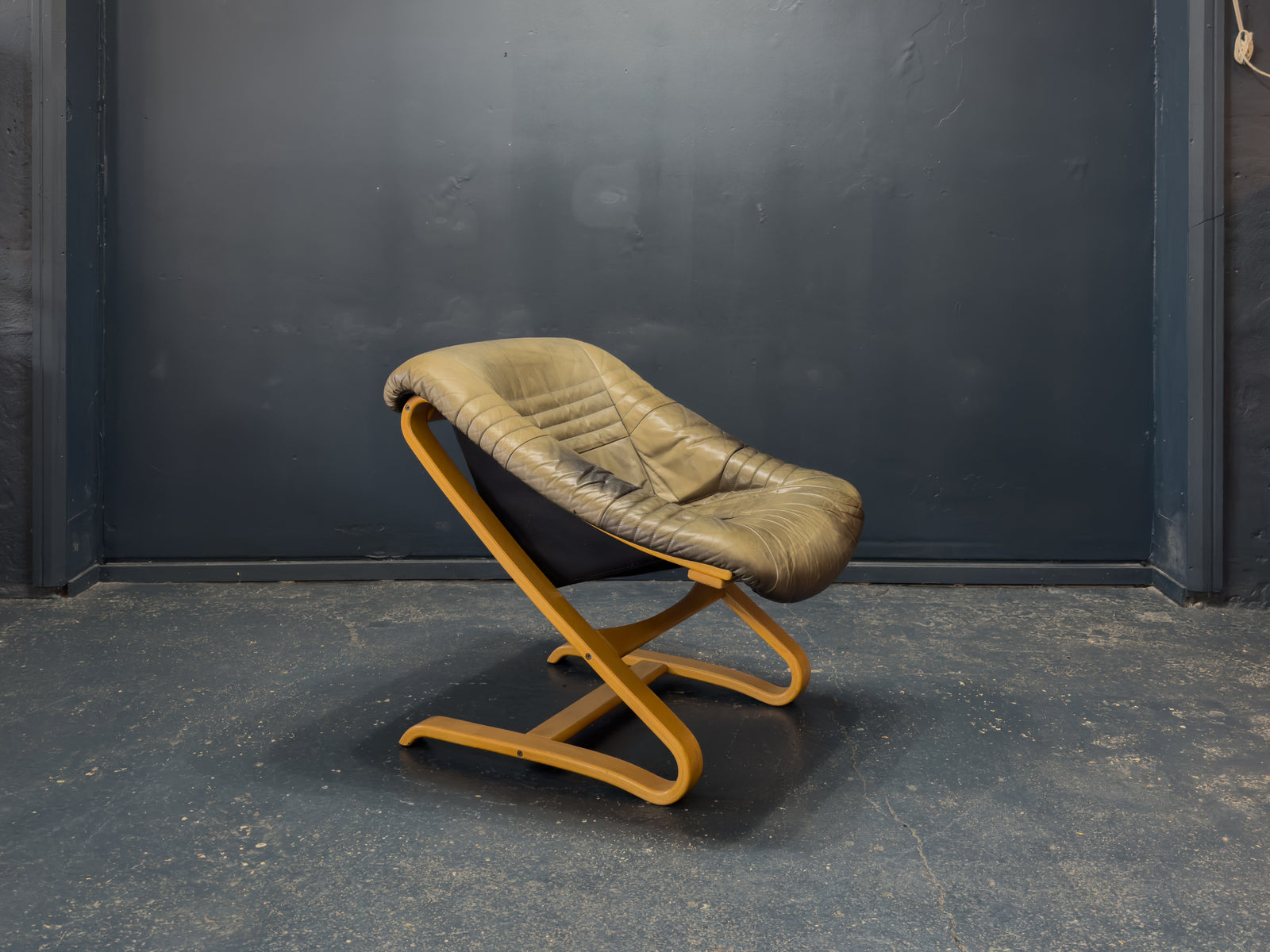 Birch and Green Leather Armchair