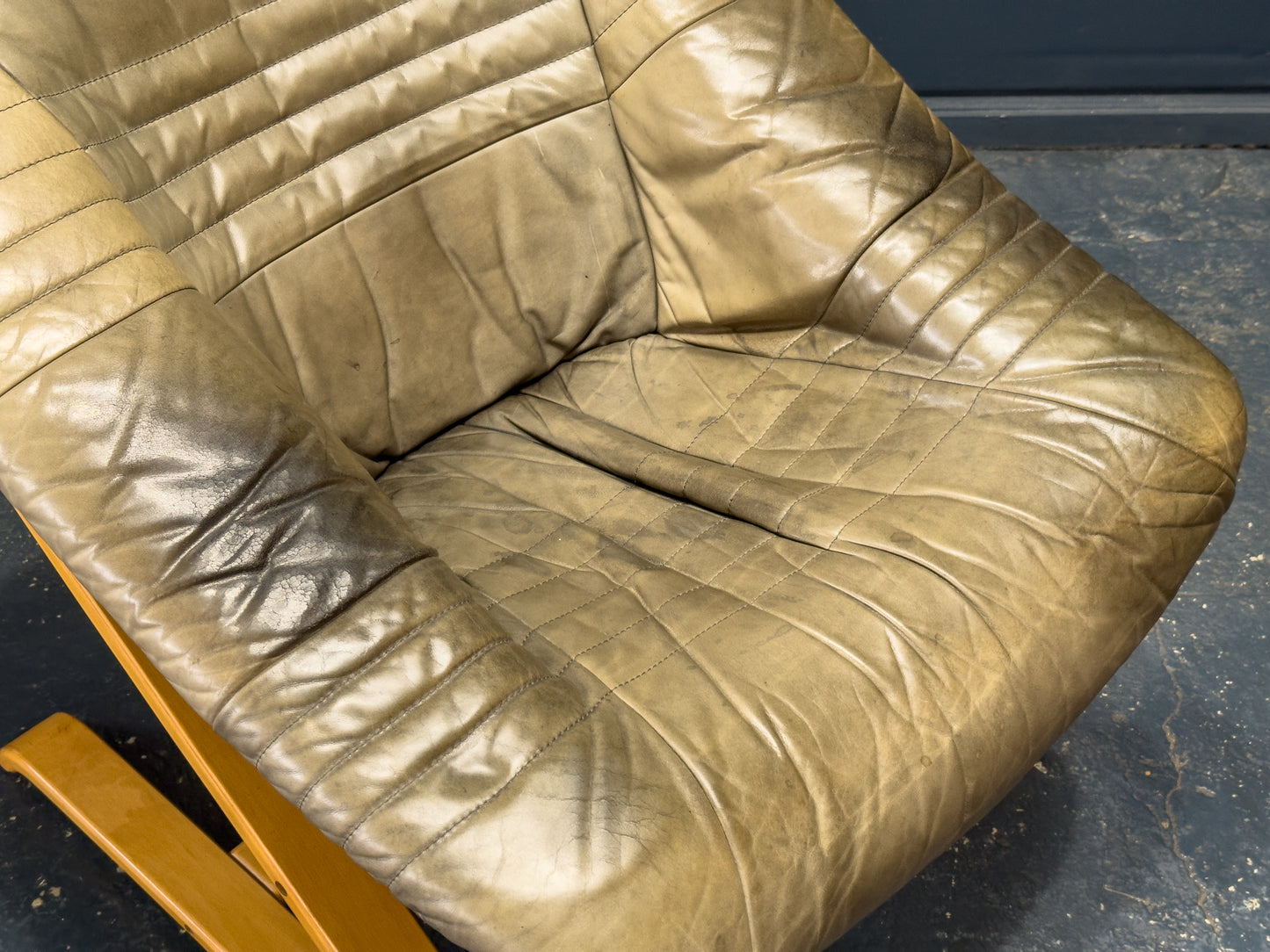 Birch and Green Leather Armchair