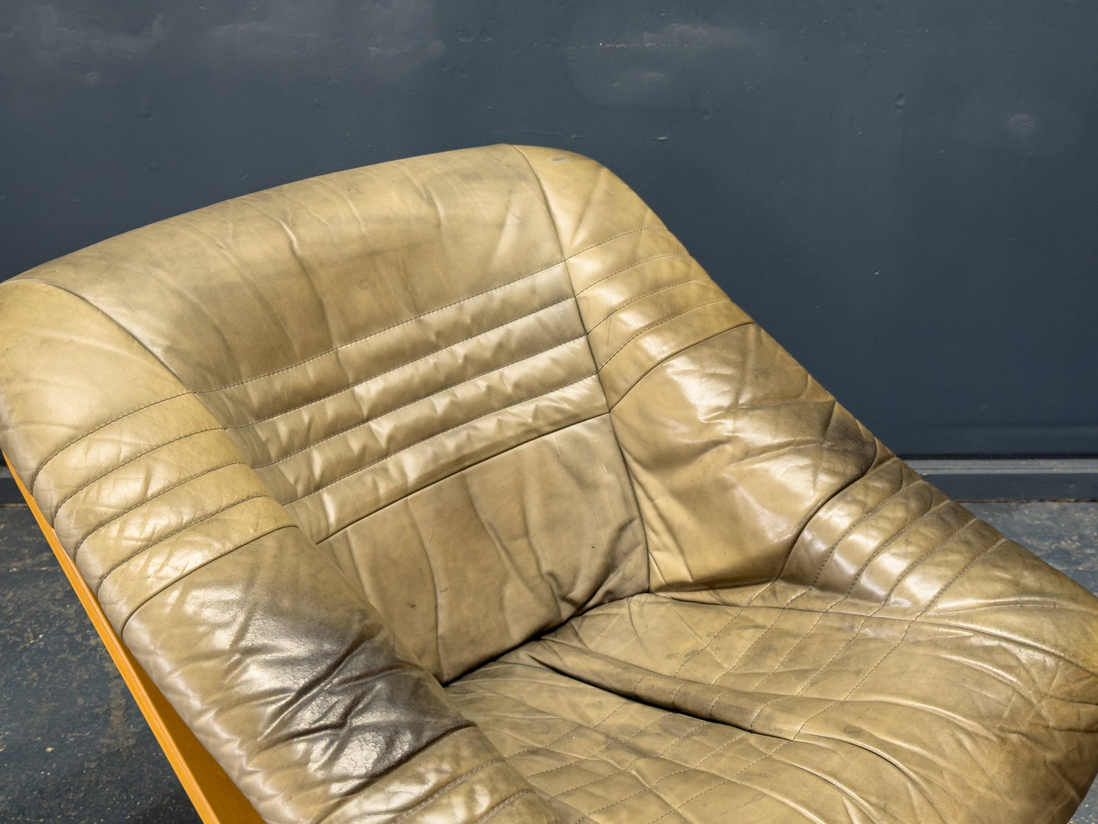Birch and Green Leather Armchair