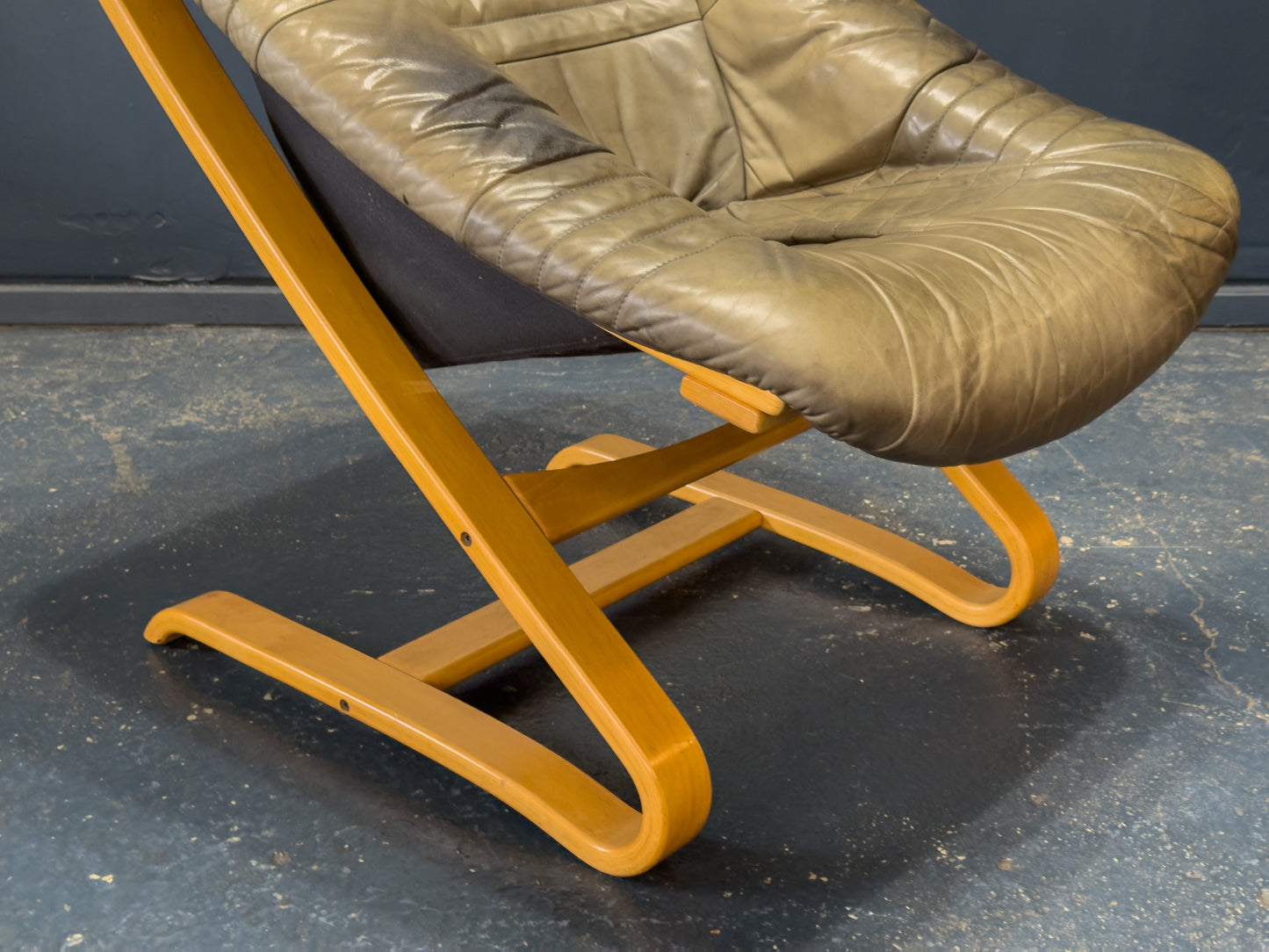 Birch and Green Leather Armchair